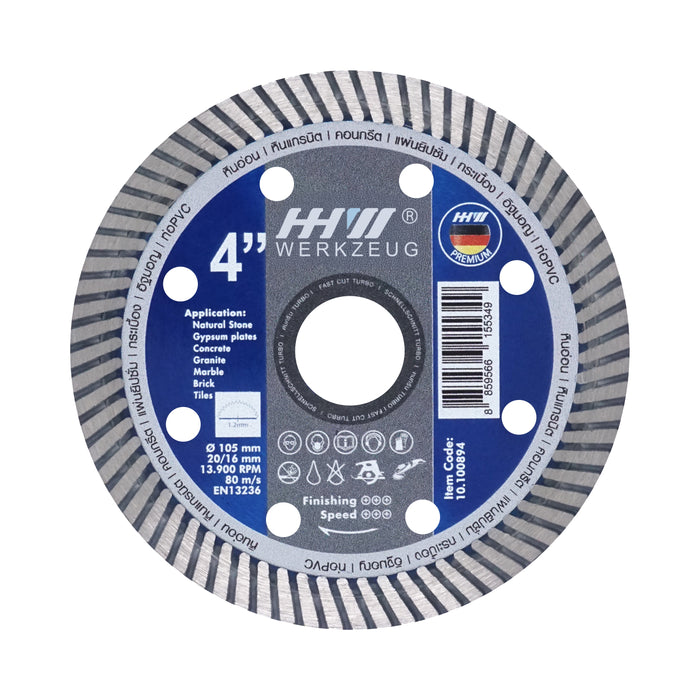 HHW ใบตัดเพชรเทอร์โบ ฟาสท์คัท 4นิ้ว Diamond cutting discs fast cut 4” 10.100894