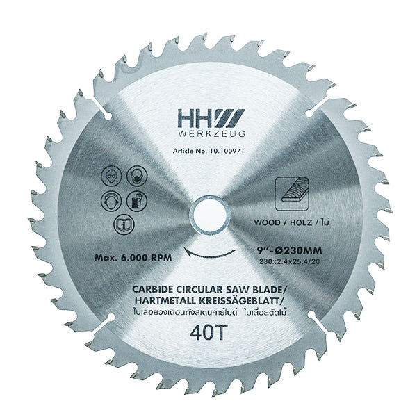 HHW ใบเลื่อยไม้ 9 นิ้ว 40 ฟัน TCT Saw blade Size 9" 40T 10.100971