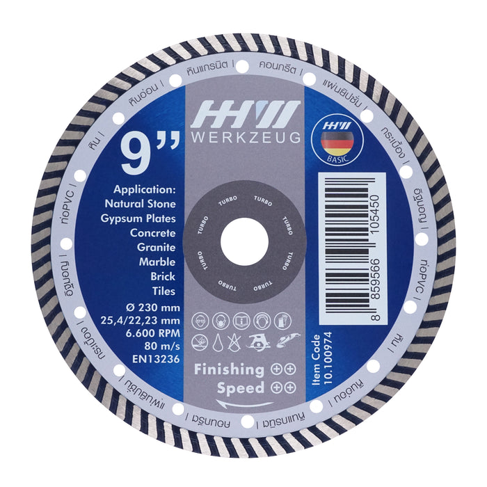 HHW ใบตัดเพชรเทอร์โบ 9นิ้ว Diamond Cutting Disc Turbo 9" 10.100974
