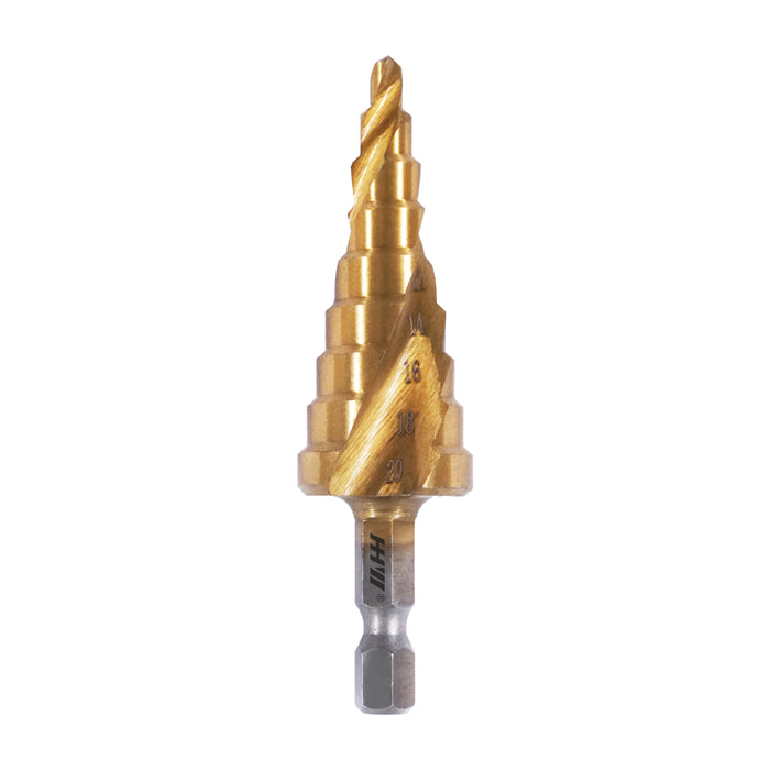 HHW ดอกสว่านทรงเจดีย์ CS TIN 4-20 มม. Step drill CS TIN Size 4-20 mm. 10.101712