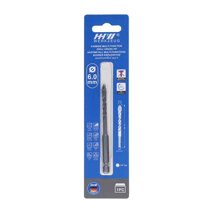 HHW ดอกสว่านคาร์ไบด์ มัลติ 6.0 มม Carbide Multi Function Drill Cross TIP 6.0 mm 10.101815