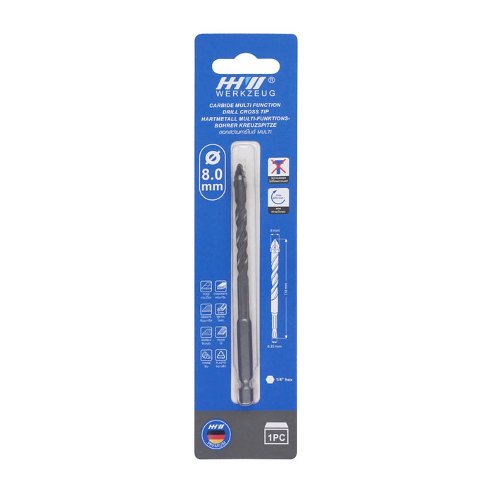 HHW ดอกสว่านคาร์ไบด์ มัลติ 8.0 มม Carbide Multi Function Drill Cross TIP 8.0 mm 10.101818