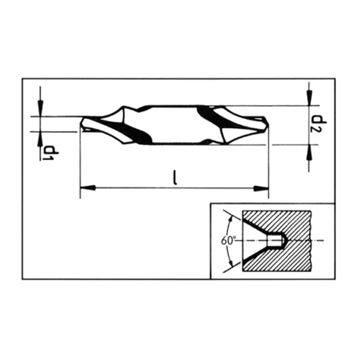 HHW ดอกนำศูนย์ HSS DIN 333 Form A 1.60x4.00 มม Center Drill HSS DIN 333 Form A 1.60x4.00 mm 10.102302
