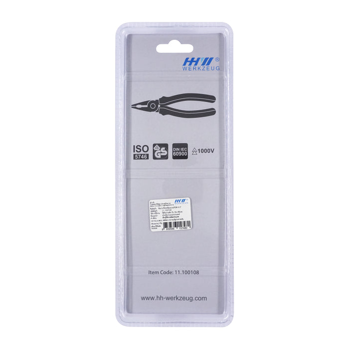 HHW คีมปากจิ้งจก หุ้มฉนวนกันไฟ ขนาด 6.5 นิ้ว VDE Combination Plier ISO 5746 IEC 60900 Size 6.5" 11.100108
