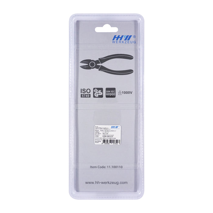 HHW คีมตัดปากเฉียง หุ้มฉนวนกันไฟ ขนาด 6.5 นิ้ว VDE Side Cutter ISO 5746 IEC 60900 Size 6.5" 11.100110