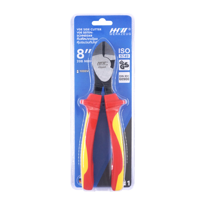 HHW คีมตัดปากเฉียง หุ้มฉนวนกันไฟ ขนาด 8 นิ้ว VDE Side Cutter ISO 5746 IEC 60900 Size 8" 11.100111