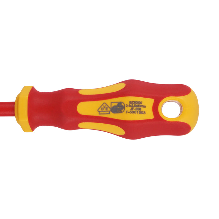 HHW ไขควงปากแบน หุ้มฉนวนกันไฟ ขนาด 0.4x2.5x80 มม VDE Screwdriver Size 0.4x2.5x80 mm IEC 60900 11.100112