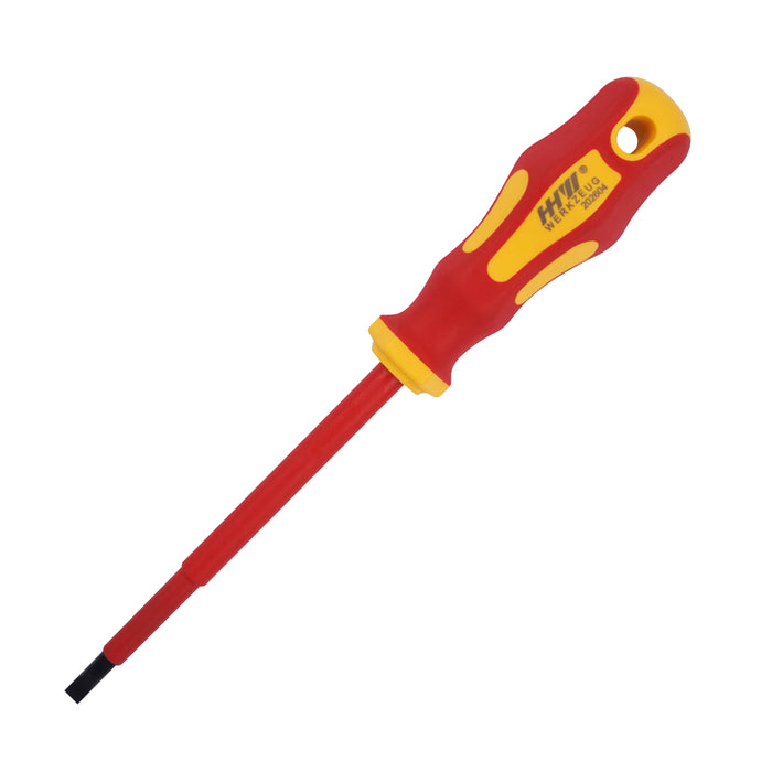 HHW ไขควงปากแบน หุ้มฉนวนกันไฟ ขนาด 1.0x5.5x125 มม VDE Screwdriver Size 1.0x5.5x125 mm IEC 60900 11.100115