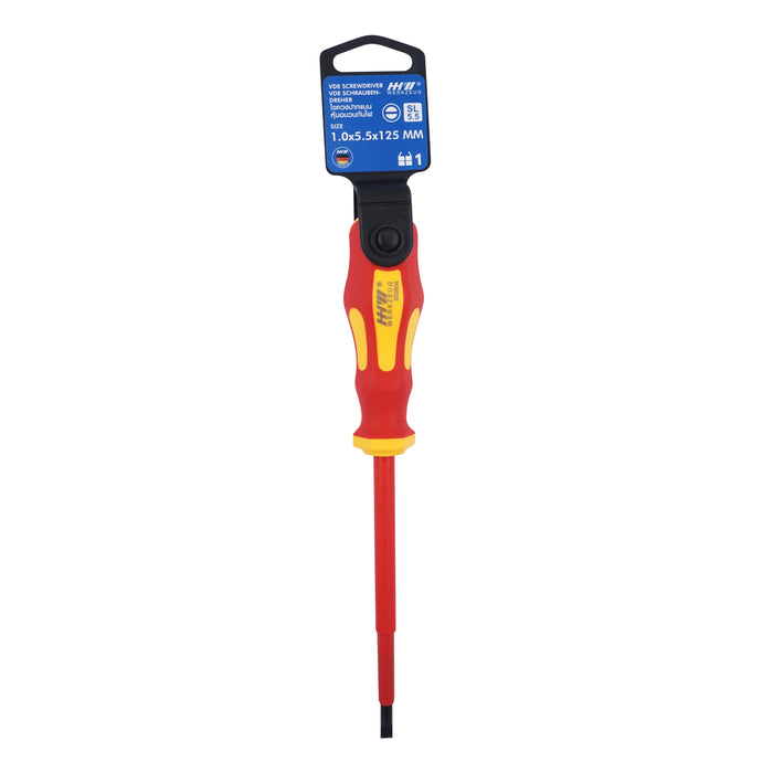 HHW ไขควงปากแบน หุ้มฉนวนกันไฟ ขนาด 1.0x5.5x125 มม VDE Screwdriver Size 1.0x5.5x125 mm IEC 60900 11.100115