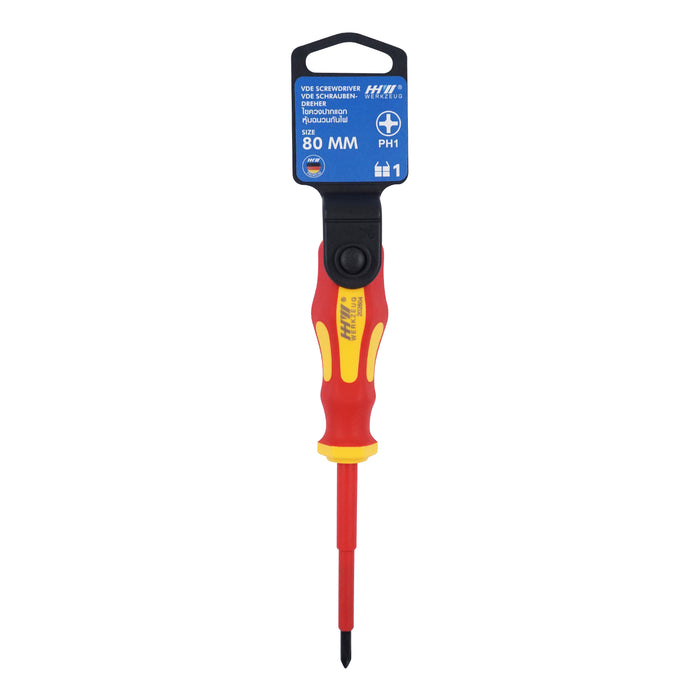 HHW ไขควงปากแฉก หุ้มฉนวนกันไฟ ขนาด PH1x80 มม VDE Screwdriver Size PH1x80 mm IEC 60900 11.100117