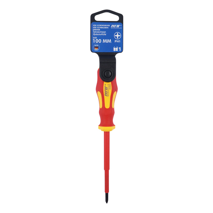 HHW ไขควงปากแฉก หุ้มฉนวนกันไฟ ขนาด PH1x100 มม VDE Screwdriver Size PH1x100 mm IEC 60900 11.100118
