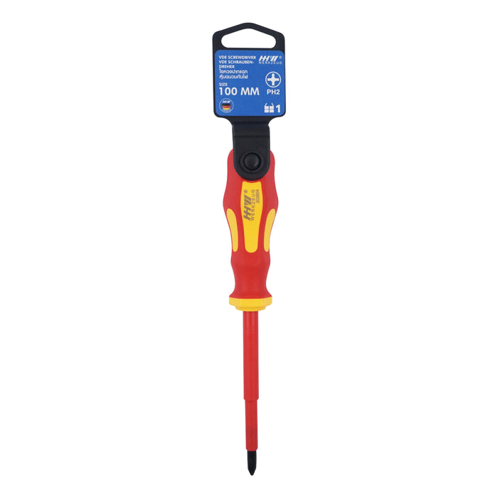 HHW ไขควงปากแฉก หุ้มฉนวนกันไฟ ขนาด PH2x100 มม VDE Screwdriver Size PH2x100 mm IEC 60900 11.100119