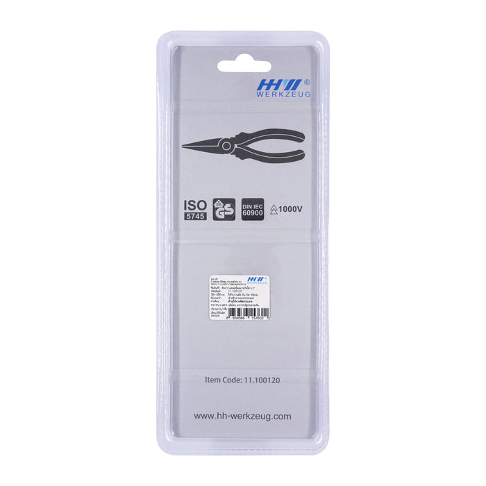 HHW คีมปากแหลม หุ้มฉนวนกันไฟ ขนาด 6.5 นิ้ว VDE Snipe Nose Plier ISO 5746 IEC 60900 Size 6.5" 11.100120